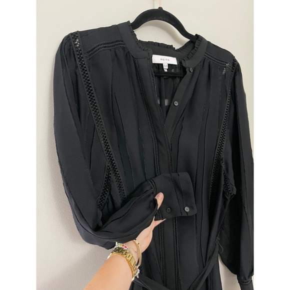 Reiss Black Sheer Long Sleeve Dress - Picture 3 of 10